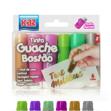 TINTA GUACHE BASTAO 6 CORES TONS METALICOS KZ4053