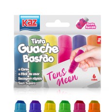 TINTA GUACHE BASTAO 6 CORES TONS NEON KZ4051