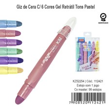 GIZ DE CERA C/ 6 CORES GEL RETRATIL TONS PASTEL KZ52254