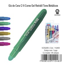 GIZ DE CERA C/ 6 CORES GEL RETRATIL TONS METALICOS KZ52256