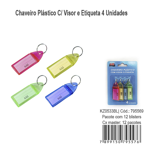 CHAVEIRO PLAST. C/VISOR E ETIQUETA 4 UN. KZ05333BL KAZ (I)